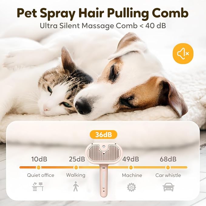 3 in 1 Pet Grooming Brush with Fine Mist Spray, Deshedding Tool for Dogs & Cats, Hair Removal Grooming Tool for Long Short Hair Pets (White)