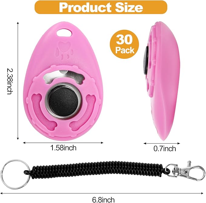 Lawei 30 Pcs Dog Training Clicker with Wrist Strap, 14 Color Pet Training Clickers for Dogs Cats Birds Horses, Durable Animal Behavior Trainer Clicker Kit for Obedience and Positive Reinforcement