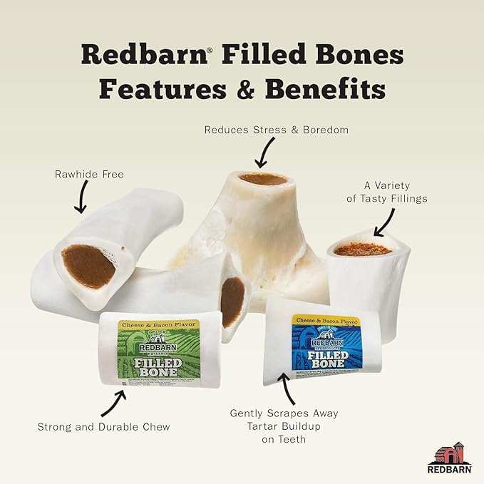Redbarn Large Cheese n' Bacon Filled Bones Dog Treats, case of 20