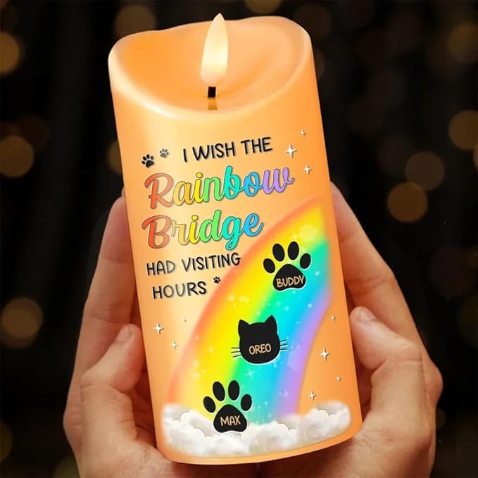 Personalized I Wish The Rainbow Bridge Had Visiting Hours Led Candle Gift for Dog Mom Cat Mom Owners On Pet Birthday Christmas Remembrance Memorial Cat Dog in Heaven Decor