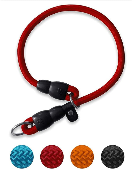 Slip Collar, Dog Choker Collar, Nylon Dog Training Collar with Slidable Stopper No Pull Dog Collars Martingale Collars for Small Medium Large Dogs, Red, S
