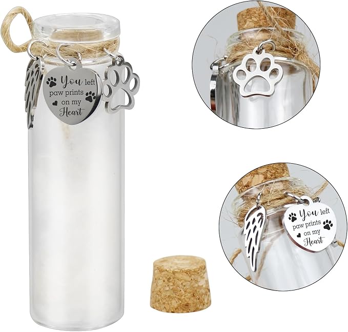 Pet Hair Memorial Glass Bottle,Vial for Ashes Or Hair Dog Or Cat Keepsake Pet Loss Memory Sympathy Gift (1pcs Glass Bottle)