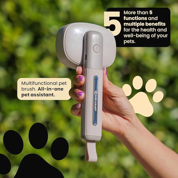 Bark&Bliss Pet Brush- Smart Design for grooming, detangling, massage, negative Ion Technology, vibration, self-cleaning for Pets, for Dogs & Cats.