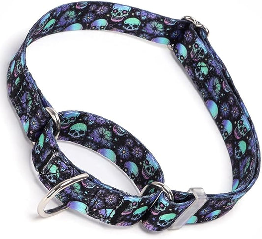 Martingale Collars for Dogs, Skull Print No-Slip Escape Proof Choke No Pull Soft Nylon Training Dog Collars for Small Medium Large Breed Pet Dogs, M