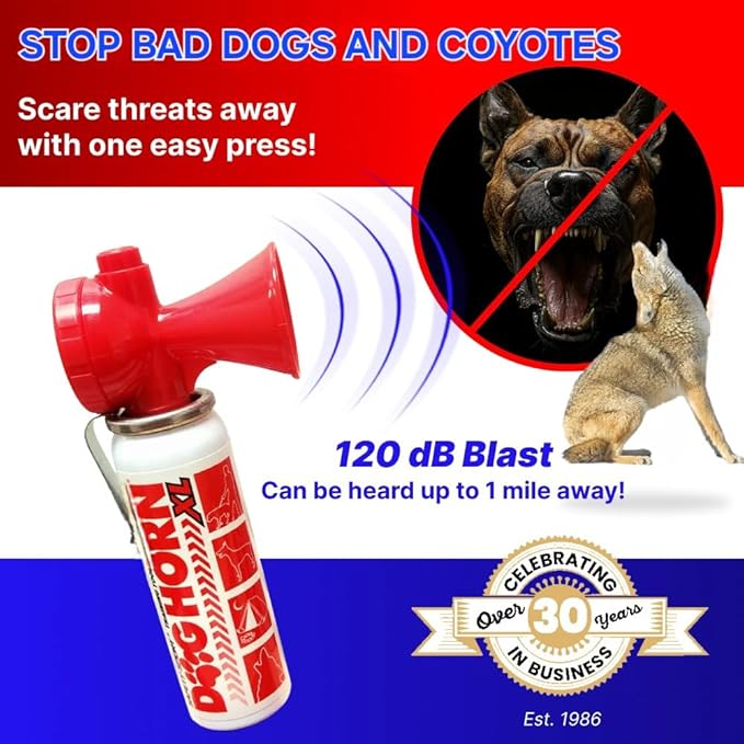 DogHorn XL (2 PK) - Air Horn for Dogs. Stop Aggressive Dogs! Scare Coyotes Bear & Wild Animals! Effective Training Tool & Outdoor Safety Alarm for Hiking Biking Camping Boating & More! (Pack of 2)