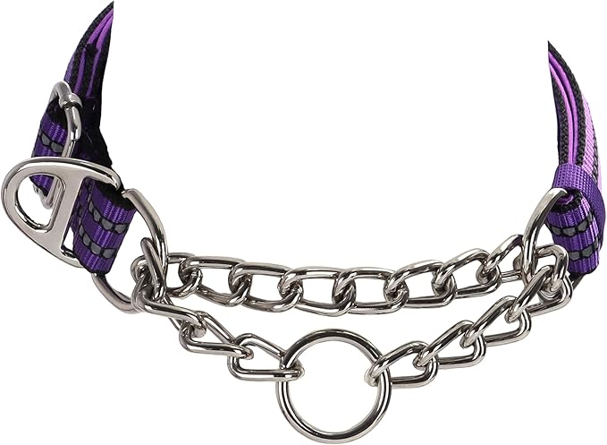 Martingale Collar for Dogs with Steel Chain, No Pull Slip Cinch Choker Choke Collar Training Escape Proof Heavy Duty Dog Collar for Small Medium Large Pet Boy Male Dogs,