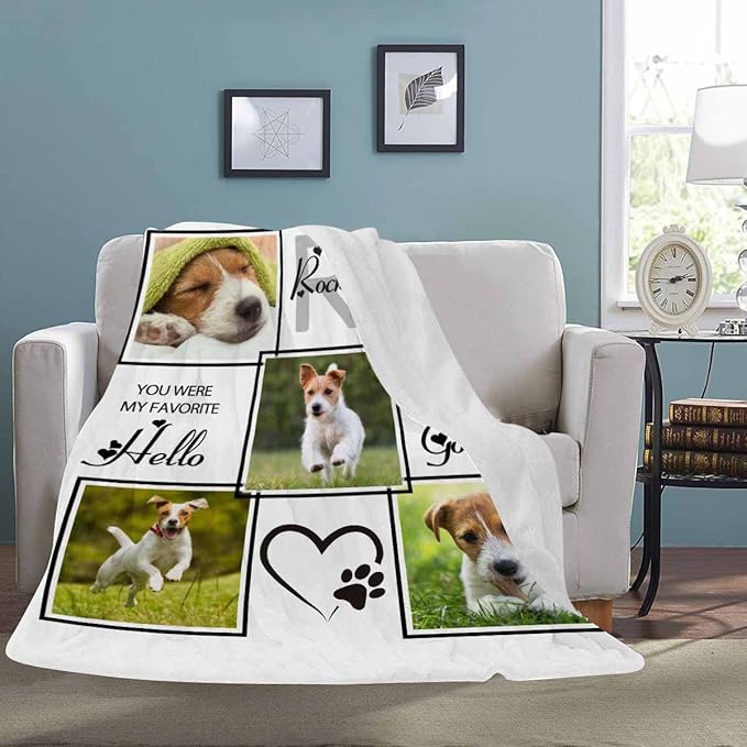 Artsadd Custom Memorial Blanket with Photos and Name-in Loving Memory Gifts Personalized for Loved Ones Lost-Remembrance Blankets for Dogs Cats Pets Lover-White
