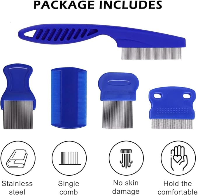 5 Pieces Dog Tear Stain Remover Combs, Pet Grooming Flea Combs, Double Sided Care Comb for Kittens Puppies Removal Crust and Slime(Blue)