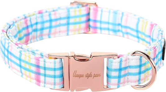 Unique style paws Dog Collar Metal Buckle Blue Pink Grid Collar Gift Durable Cute Collar for Small Medium Large Boys Girls Dogs