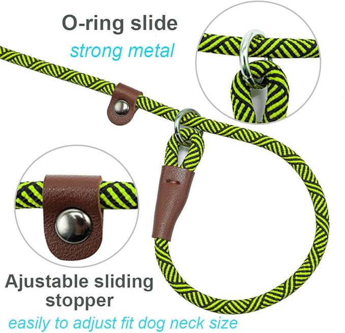 Slip Lead Dog Leash for Small Dogs, 1/4" x 5ft No Pull Slip-on Lightweight Training Leash (Green)