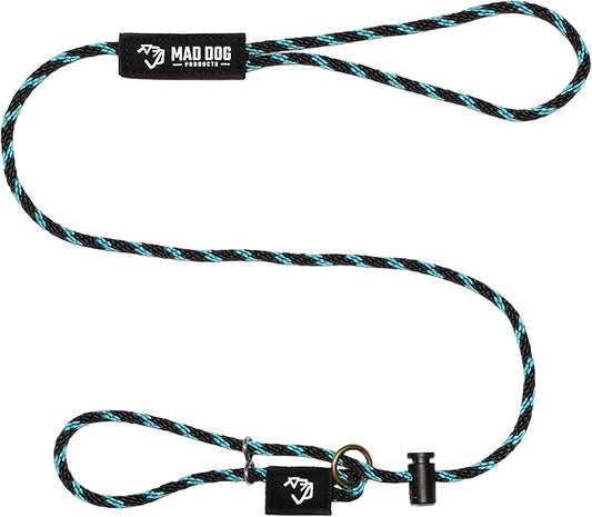 Mad Dog Products Easy Leader Dog Leash 1/4" x 4' Black/Sky Blue Signature Rope - Made in USA
