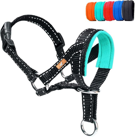 Dog Head Collar, Head Collar with Reflective Strap to Stop Pulling for Small Medium and Large Dogs, Adjustable (L, Green)