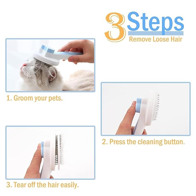 Dog & Cat Brush, Self Cleaning Slicker Brush for Pets, Upgraded Dog Brush for Shedding Massaging and Grooming, Removes Loose Undercoat & Portable Comb for Long Short Haired Dogs (Blue)