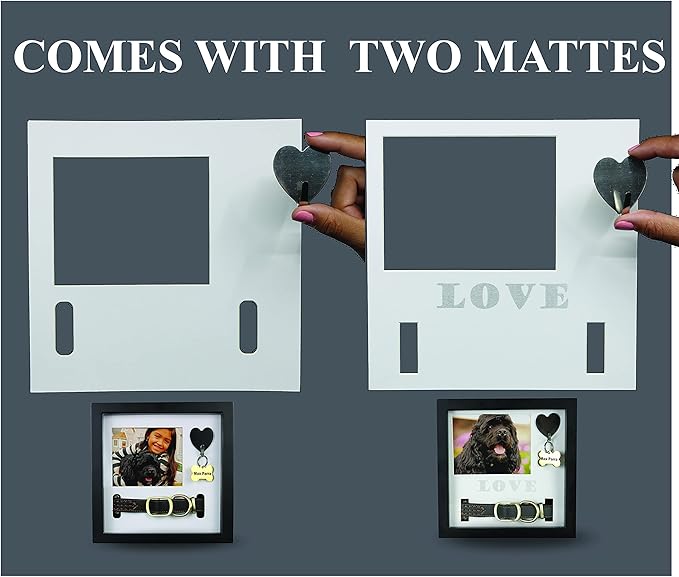 Daily Power-tivity Pet Memorial Picture Frame Shadow Box - Dog Gift Keepsake wCollar Mount and Heart Hook Forever In Memory, Remembrance Show Sympathy For Your BONUS TWO Mattes to choose from, Black