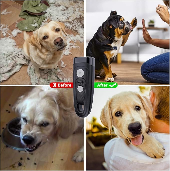 Dog Barking Control Devices,Dog Training Device-Dog Training，Training/Deterrent Mode，Train and Control Your Dog,Effective Barking Control Device LED Flashlight for Training Behavior Correction-Black
