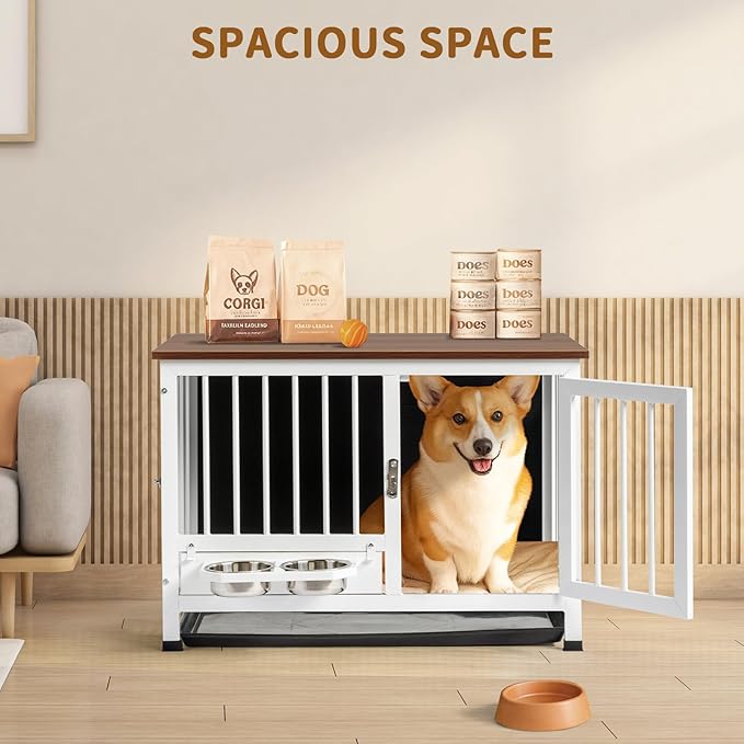 VINGLI Dog Crate Furniture (Medium-32 inch White)