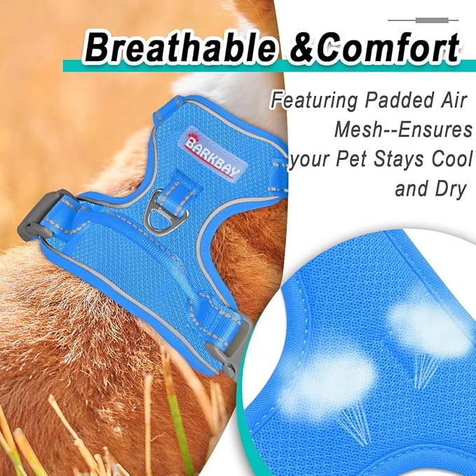 BARKBAY Dog Harness No Pull Mesh for Medium Dogs - Adjustable, Reflective, Comfortable, No Choke, Heavy-Duty - Perfect for Outdoor Training, Walking, and Hiking - Strong & Durable - M & Blue Mesh