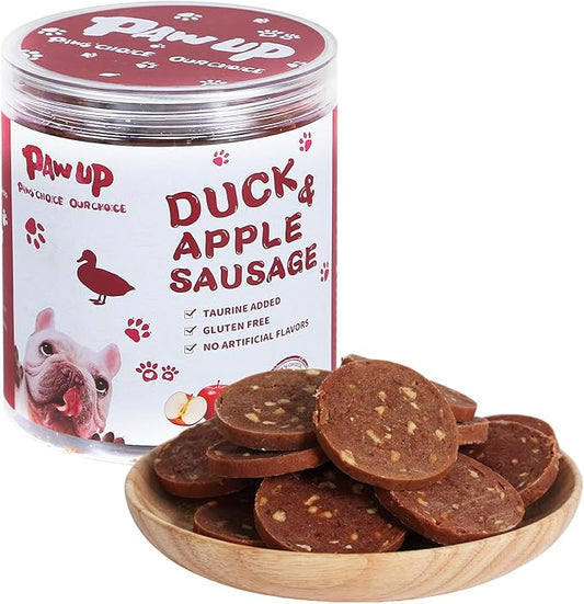 PAWUP Duck Jerky Dog Treats – Duck & Apple Sausage Slices, Training Treats with Taurine for Small, Medium & Large Dogs, 12.5 oz