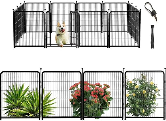 Tall Garden Fence, 32 in(H) Dog Fence Outdoor for Yard. 12 Panels Total 26.6 Ft(L) Puppy Playpen, Suitable for Indoor or Outdoor Use Play Pens for Puppys, Large Dog Pen, Fences for Garden