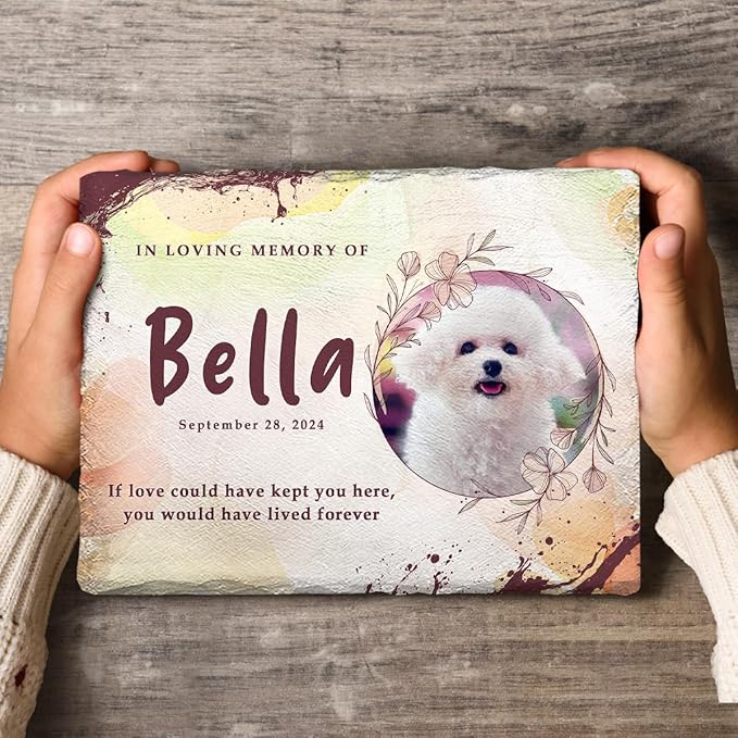 Dog Memorial Stone - Personalized Plaque in Loving Memory of Dogs, Pups - Unique Background Color Stones with Custom Pet Photo for Sympathy Gift - You Would Have Lived Forever