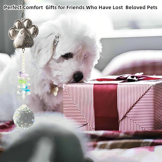 Dog Memorial Gifts for Loss of Dog,Pet Memorial Suncatcher,Pet Memorial Sympathy K9 Crystal Sun Catcher,Thoughtful Dogs and Cats Remembrance, Bereavement Gifts (Clear)