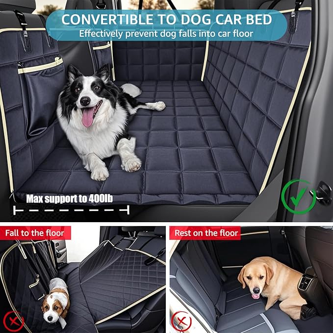 Lassie Truck Back Seat Extender for Dogs with Mesh Window - Waterproof Hard Bottom Dog Hammock for Car Travel Bed Mattress Compatible with Ford F150, Ram 1500,Chevy Silverado, GMC Sierra,Tundra etc
