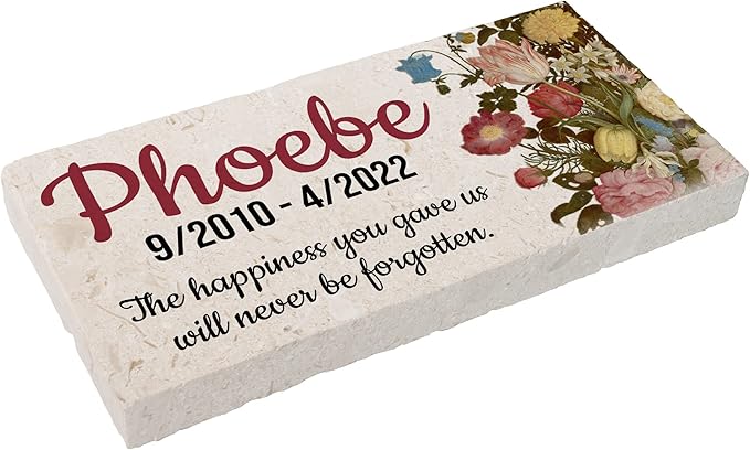 Personalized Pet Memorial Stone, 6x12 Custom Limestone Pet Grave Markers as Keepsake or Pet Remembrance, Thoughtful Pet Loss Gifts for Bereaved Pet Owners, Personalized Memorial Gifts (Phoebe)