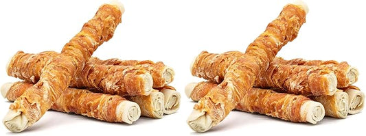 MON2SUN Dog Treats, 9 Inch Chicken Wrapped Rawhide Rolls Snacks, Teeth Cleaning and Long Lasting Chews for Medium and Large Dogs, 23.28oz (6 Count-Pack of 2)