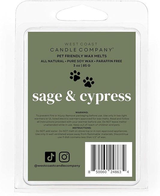 Pet Safe Wax Melts for Dogs | Non Toxic Soy Wax Melts | Natural, Paraffin-Free, Clean Burning | Odor Eliminating Wax Cubes | Sage & Cypress