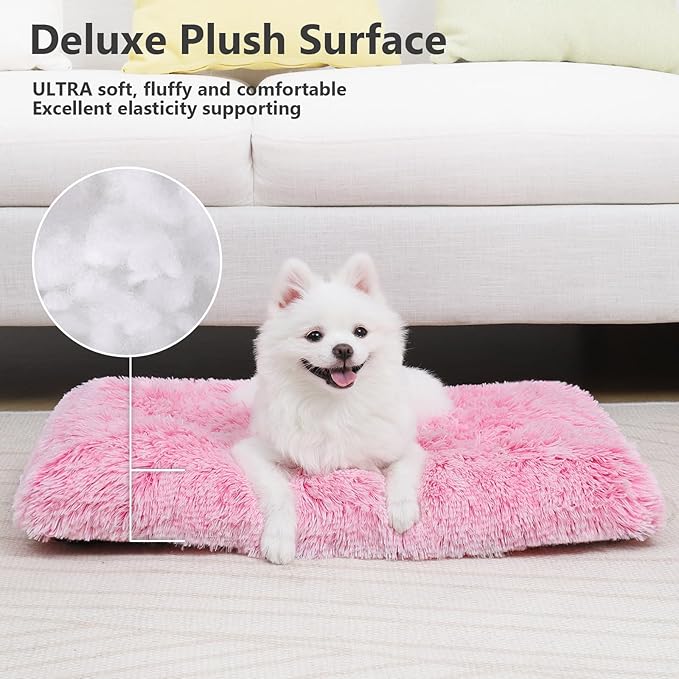 Vonabem Medium Dog Bed Crate Pad 30 inch,Washable Pink Plush Soft Puppy Beds Cute,Pet Mats for Sleeping