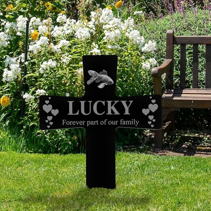 Personalized Fish Memorial Stake Custom Fish Photo Forever Part of Our Family Metal 12x12 inch Pet Grave Marker Fish Loss Gift Sympathy Gift for Fish Lover (Style 8)