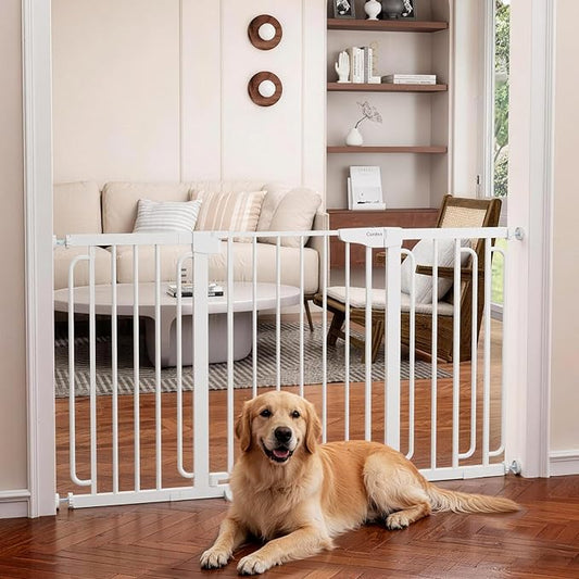 Cumbor 30.4-56.8" Extra Wide Baby Gate for Stairs, Dual Lock & Self-Closing Dog Gate Indoor, Easy Install Pet Gate for Doorways & Wide Openings, Easy Walk Thru Safety Proofing for Babies & Pets, White
