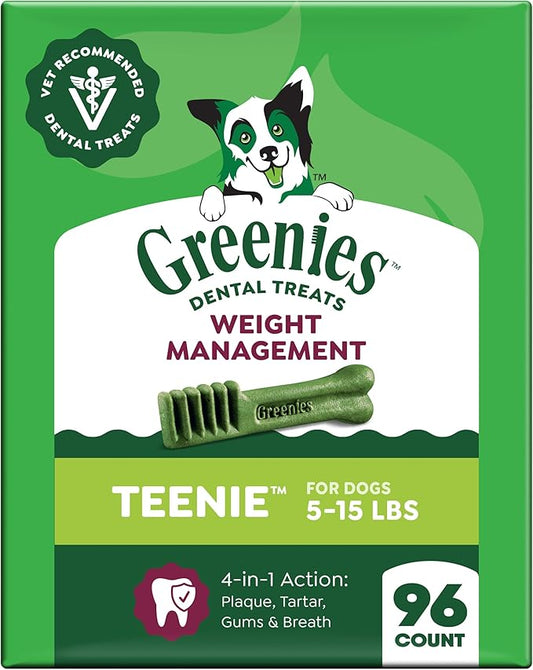 Greenies Veterinarian-Recommended Adult Natural Dental Dog Treats Teenie Size, Weight Management Dog Dental Chews, 27 oz. Pack, 96 Count