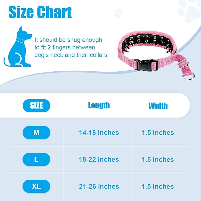 Lightweight Prong Collar for Dogs, Reflective No Pull Dog Collar | Adjustable Size Dog Pinch, Breathable Woven Fabric Air Grid Technology, Martingale Collar for Dogs Training（Pink-M）