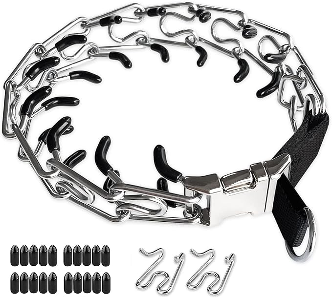 Prong Training Collar for Dogs, Adjustable Dog Pinch Collar with Quick Release Buckle, No Pull Collar for Small Medium Large Dogs, Extra Link and Caps