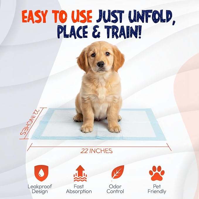 BPG Ultra Absorbent Pet & Puppy Pads – 50 Count 22"x22" Pee Pads for Dogs, Disposable Leak Proof Dog Training Pads, Quick Drying Underpads, Puppy Essentials for House Training - Brooklyn Pet Gear