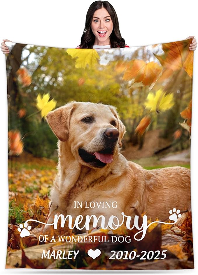 Pet Memorial Blanket Gift - Personalized Dog Memorial Blankets, Pet Sympathy Gifts for Loss of Dogs for Pets Lovers, Dog Bereavement Passing Away Gift, Custom Dogs Blanket (Y)