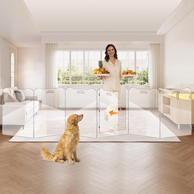 38"Tall Clear Dog Gate Acrylic With Magnetic Open Door,Convenient Entry And Exit,38"High,6-Panel Clear Pet Gate Foldable,acrylic dog gate For Doorway,Stair,Protect Decoration,For Medium And Large Pet