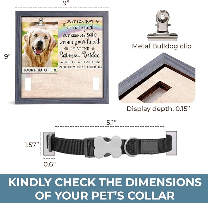 Pawfect House 9x9 Inches Pet Memorial Picture Frame With Collar Holder, Pet Memorial Gifts For Dogs, Loss Of Dog Sympathy Gift, In Loving Memory Rainbow Picture Frame, Dog Bereavement Gifts