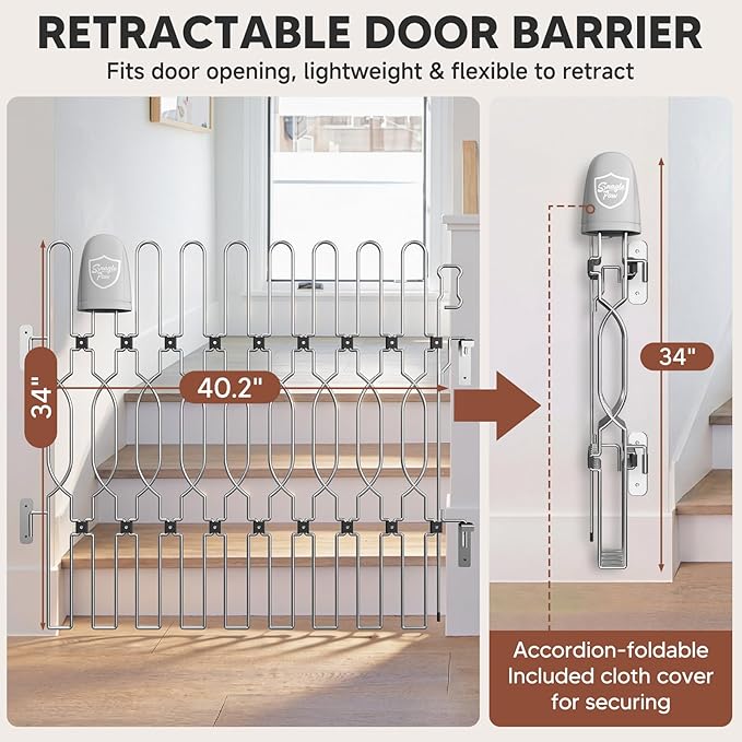 Snagle Paw Metal Retractable Door Barrier,Safety Dog Gate for Front Door,Easy Install Retractable Pet Gate for Recreational Vehicle,Doorways,40.2" Wide 35" Tall