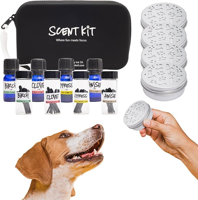 Ink Oil - Pup Scent Work Starter Kit I AKC Training Kit I Complete Nose Scentwork - Anise, Birch, Clove & Cypress Scent I Portable Small Aid Kit for Pet Home or AKC Trainer - Pure Essential Oils Sets