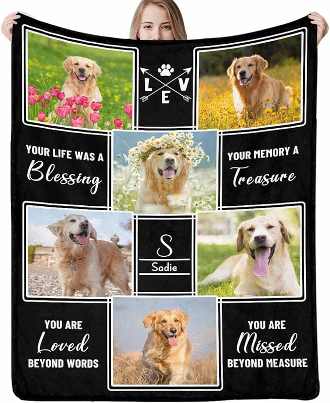 Personalized Throw Blanket with Dog Photo,Dog Memorial Blankets Customized with Photo for Pet Cat Sympathy Remembrance Gift Custom Soft Fleece Throw Blankets Memory Gift for Family and Friends