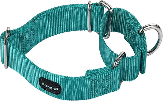 Mikivery Martingale Dog Collar Nylon Adjustable and Safety Training Colourful Comfortable Metal Buckle Pet Collars for Small Medium and Large Dogs(Teal,M)