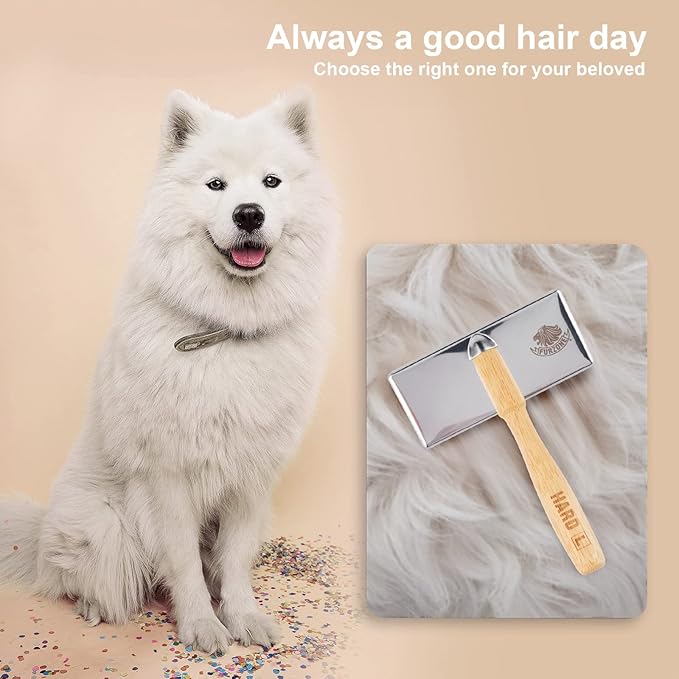 Furzone Wooden Slicker Brush - Stainless Steel Hard Pin Grooming Brush for Dogs (Size L)