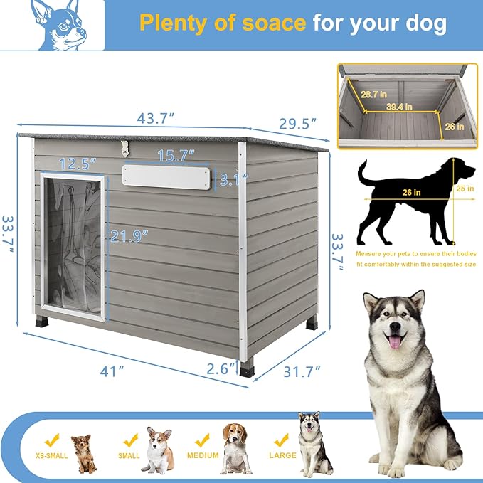 Large Dog House Outdoor Weatherproof Wooden Igloo Dog House with Raised Feet for Small to Large Dogs, Dog Houses Breed with Removable Floors, Waterproof House for Dogs Outside PET65
