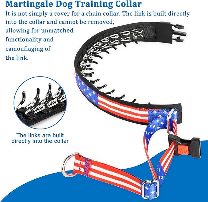 Mayerzon Martingale Prong Collar for Dogs, Patented No Pull Pinch Collar with American Flag and Buckle for Small Medium Large Dogs Training Walking Hunting, Adjustable and Heavy Duty(XL, Flag)