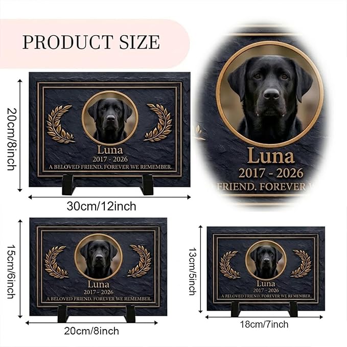 Dog Memorial Gifts for Loss of Dog, Personalized Pet Memorial Stone, Custom Dog Grave Marker with Name & Photo, Sympathy Gifts for Bereaved Pet Owners, Cemetery Decor (Style H)