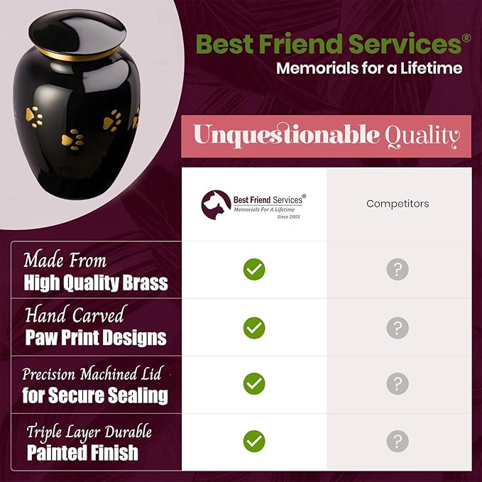 Ottillie Paws Legacy Series Pet Urn for Dogs, Handmade Brass Memorial Cremation Urn (X-Large - Pets up to 170 lbs, Ebony, Horizontal Brass Paws, XL - Pets up to)