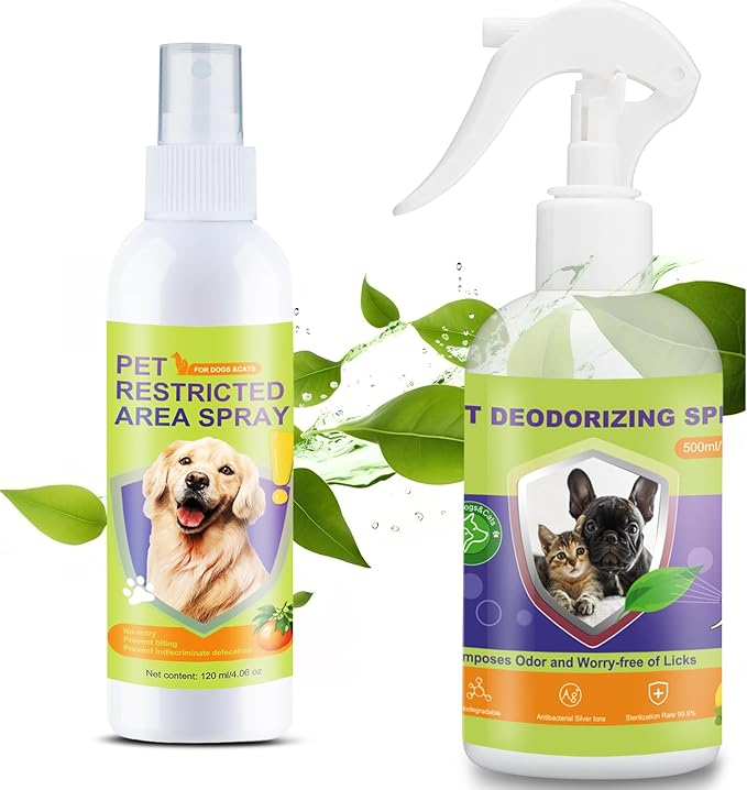 Dog Deterrent Spray and Urine Odor Eliminator Spray, Effective Spray for Furniture and Cat Litter Box Deodorizer, Training Spray for Poop, Pet Room Deodorizing Spray for Smell on Carpet