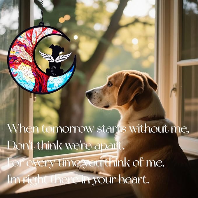 Dog Memorial Gifts for Loss of Dog, Pet Angel Memorial Suncatcher with Sympathy Card, Loss of Pet Sympathy Gift Dog, Dog Remembrance Gift Tree of Life